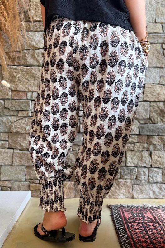 Daughter Of Ibiza Indira Shirring Cuff Pant Black & Earth 